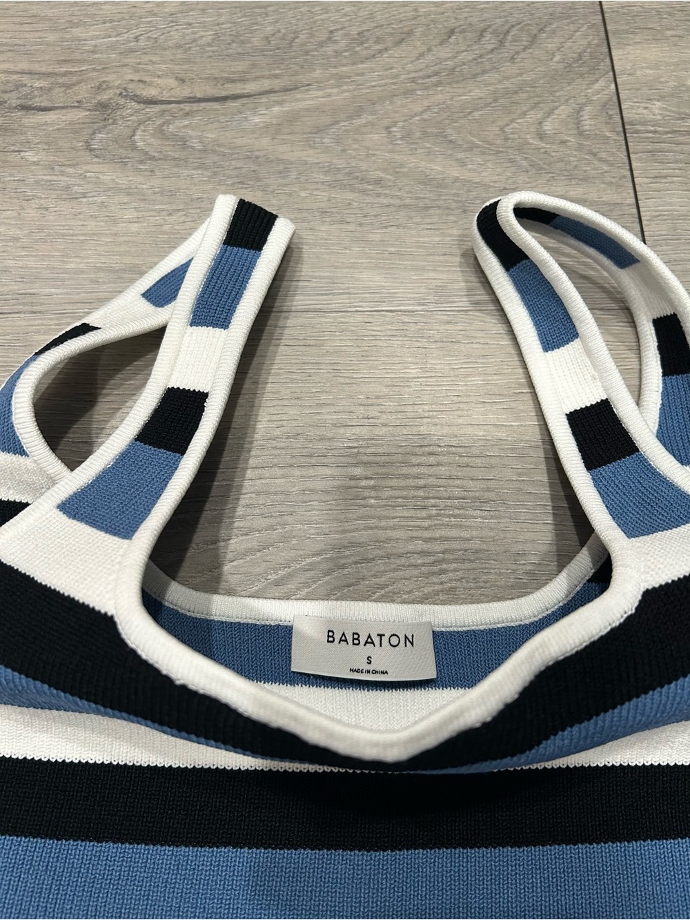 Babaton Blue, Black & White Striped Ribbed Crop Tank - Picture 2 of 3